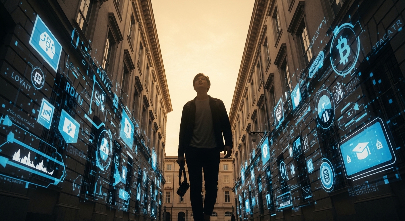 Gen Z individual walking through a digital alley of opportunity, symbolizing the rise of the informal economy in 2025